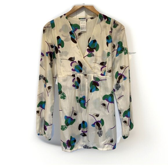 Intimissimi Womens Blouse L Beige Floral Tie Back Silk Empire Waist - Picture 1 of 7